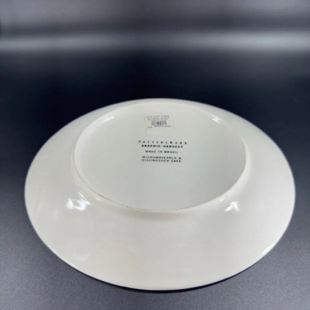 POTTERY BARN Graphic Harvest Ceramic Dish‎ Plate Made In Brazil Round New Set 4